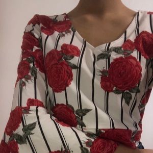 Cute striped blouse with rose patterns